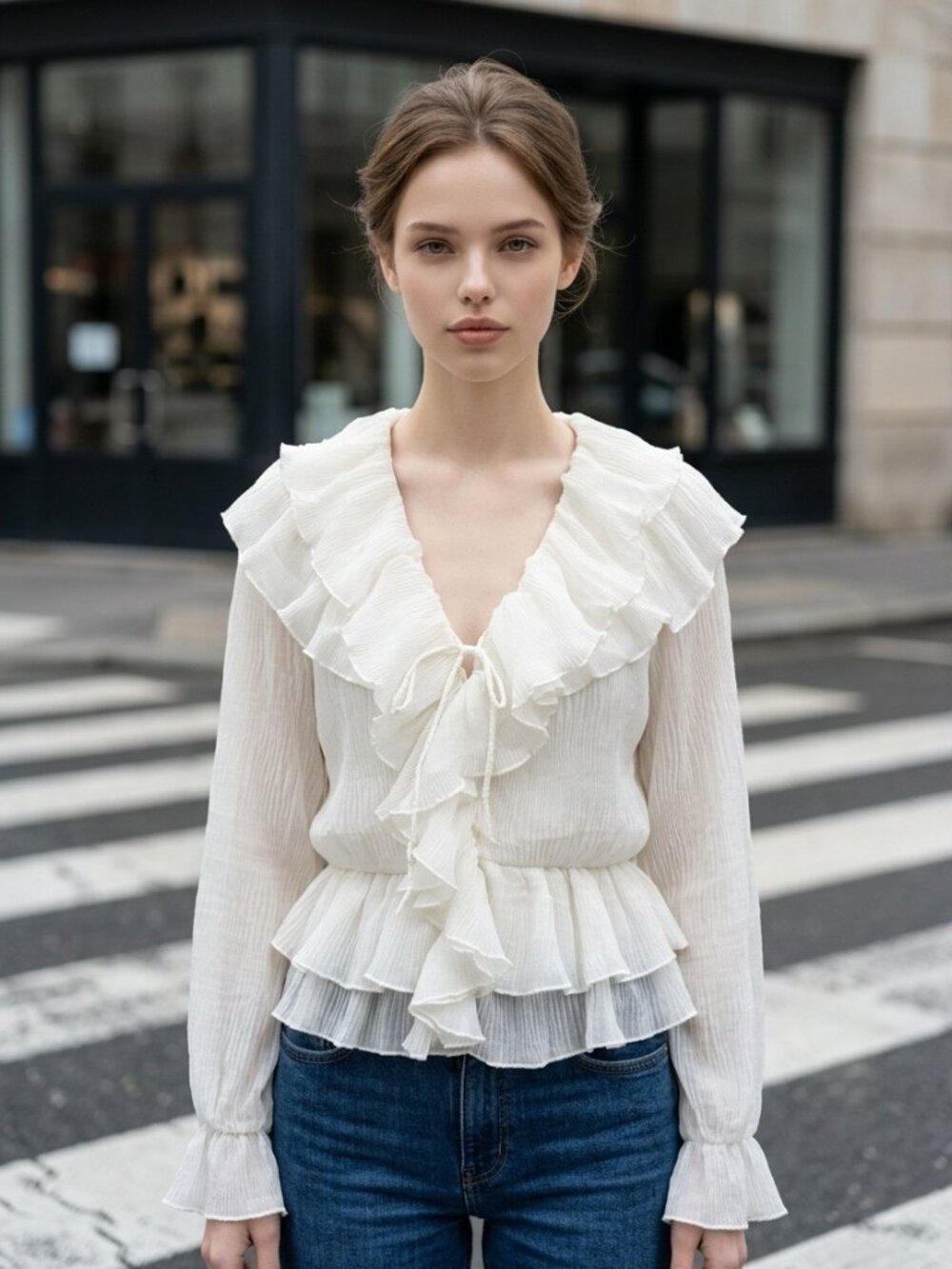 NWT House of Harlow 1960 Ivory Ruffle Peplum Blouse Size M